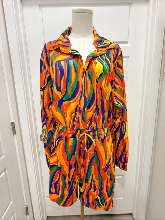 Pants - SOLD!!!! Vibrant Multi-Color Drawstring Waist Long-Sleeve Romper